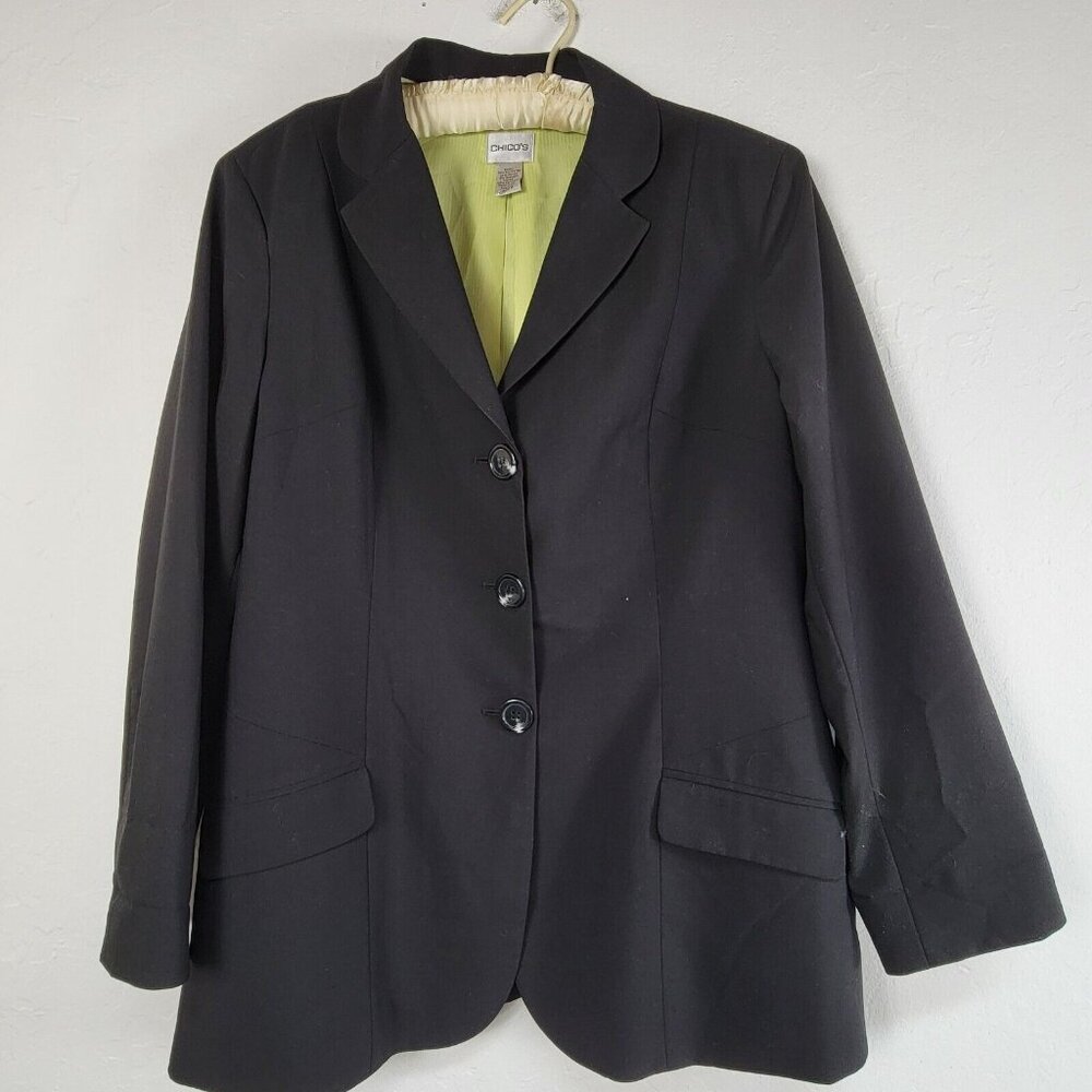 Chico's Womens Sz 2 Black Single-Breasted Long Sleeve Notch Lapel Casual Blazer